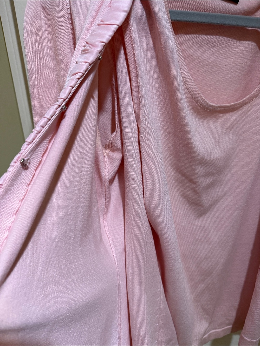 Talbots Light Pink Ruffle Trim Open Cardigan Sweater Set - Picture 3 of 4